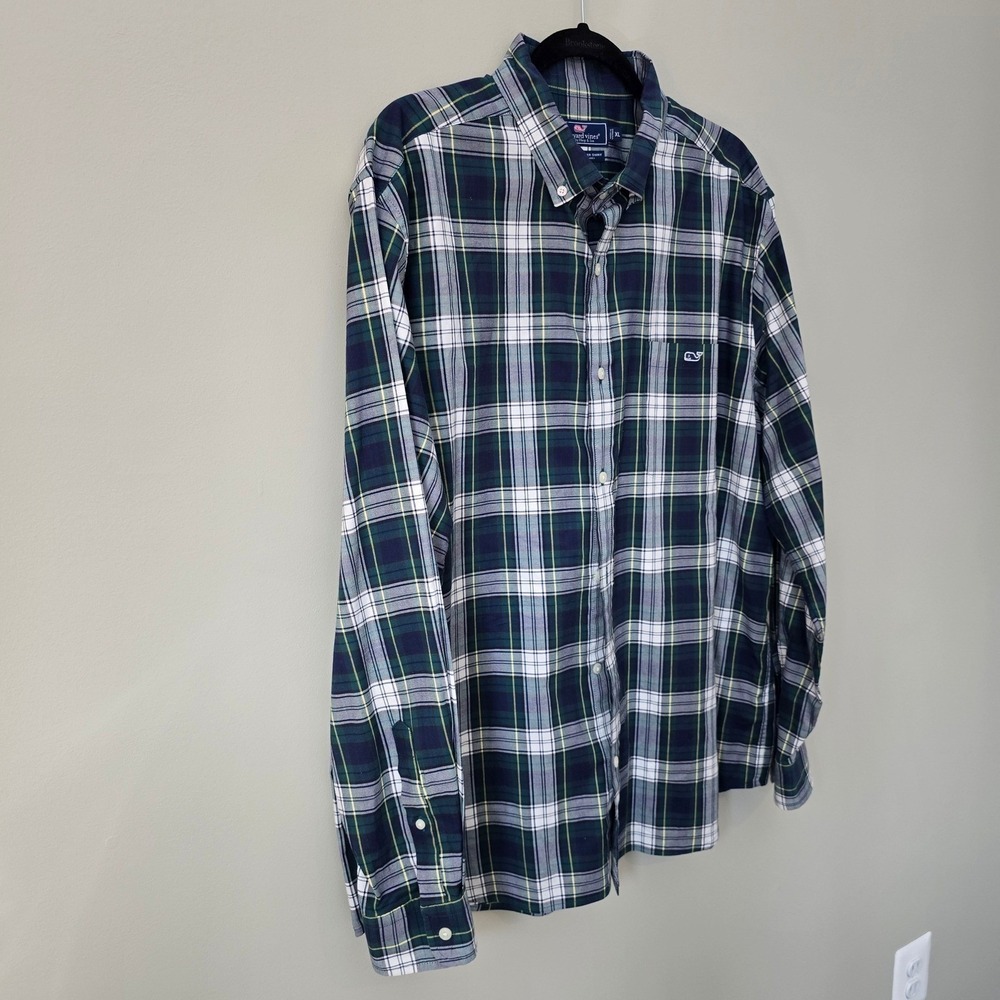 Vineyard Vines Mens XL Classic Fit Tucker Shirt Green Plaid Button Down Stretch